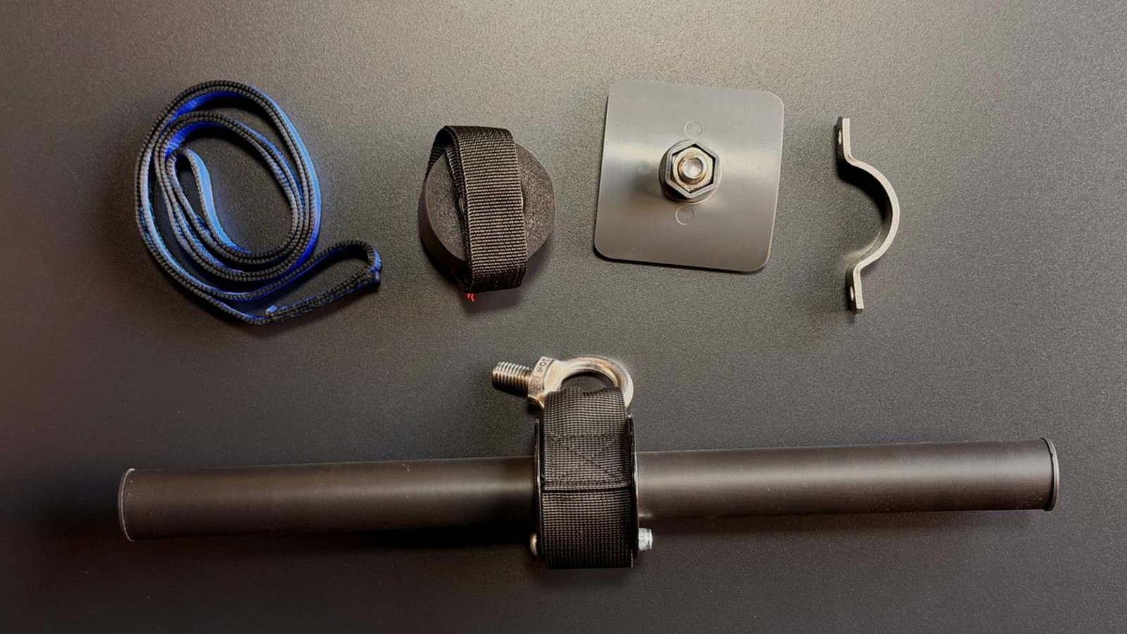 Force Block anchoring kit: loop strap, buckle strap, anchor plate, pipe bracket and handle bar
